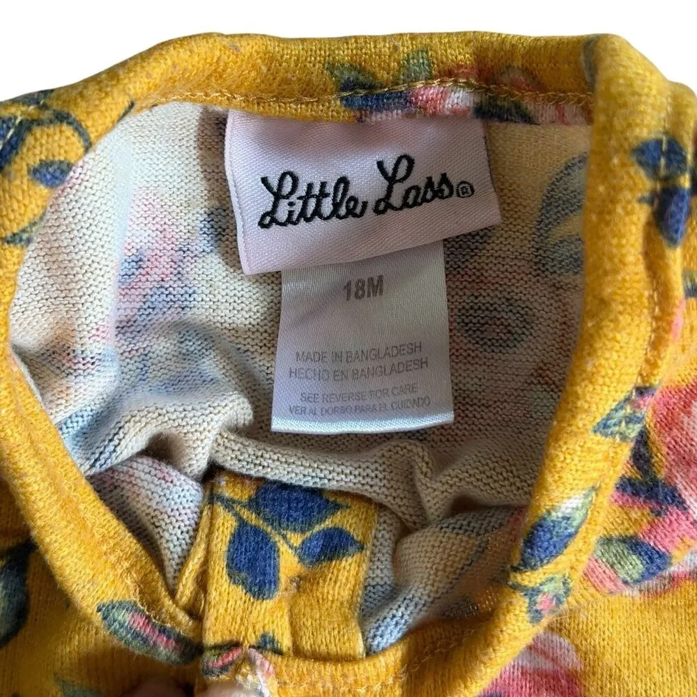 Girls Sz 18 Months Yellow Floral Dress & Bloomers 2 Pc Set LITTLE LASS - Picture 2 of 8